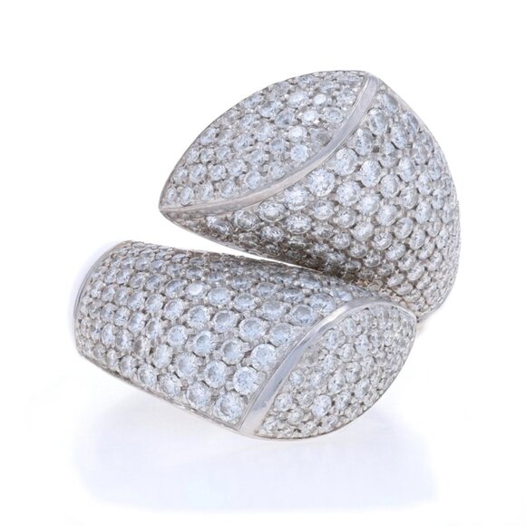 White Gold Diamond Cluster Cocktail Bypass Ring - 18k Rd 4.00ctw Pave SZ 8 3/4 - Picture 1 of 7